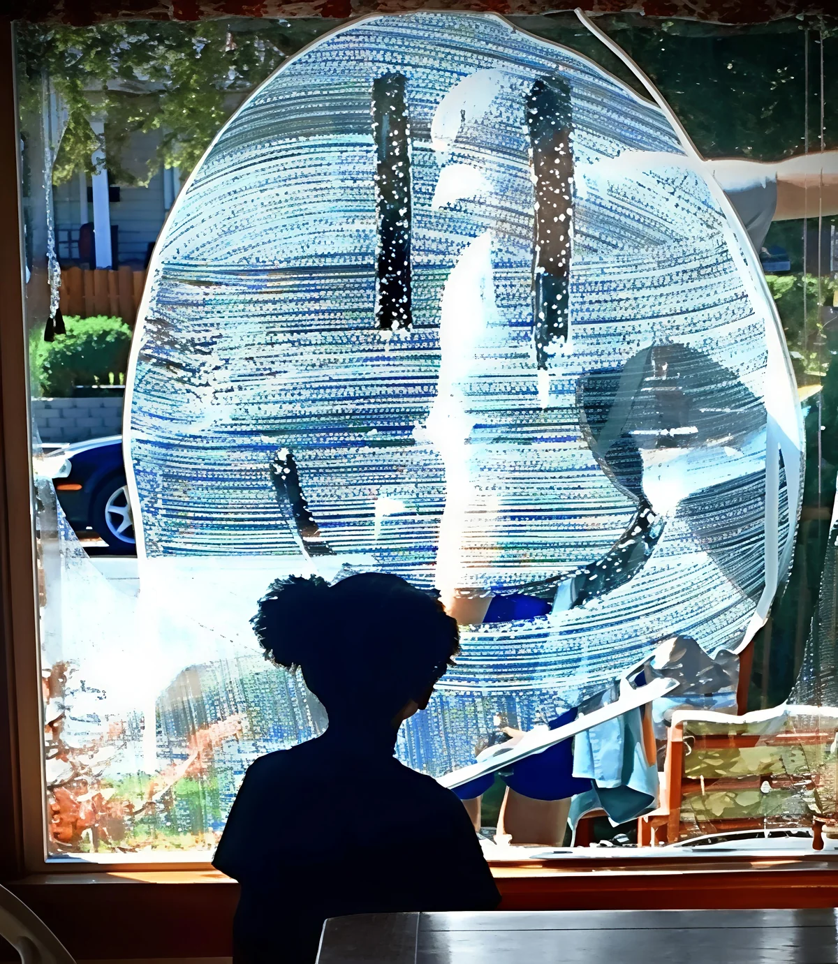 A child watching through a freshly cleaned window — the joy of a job done well